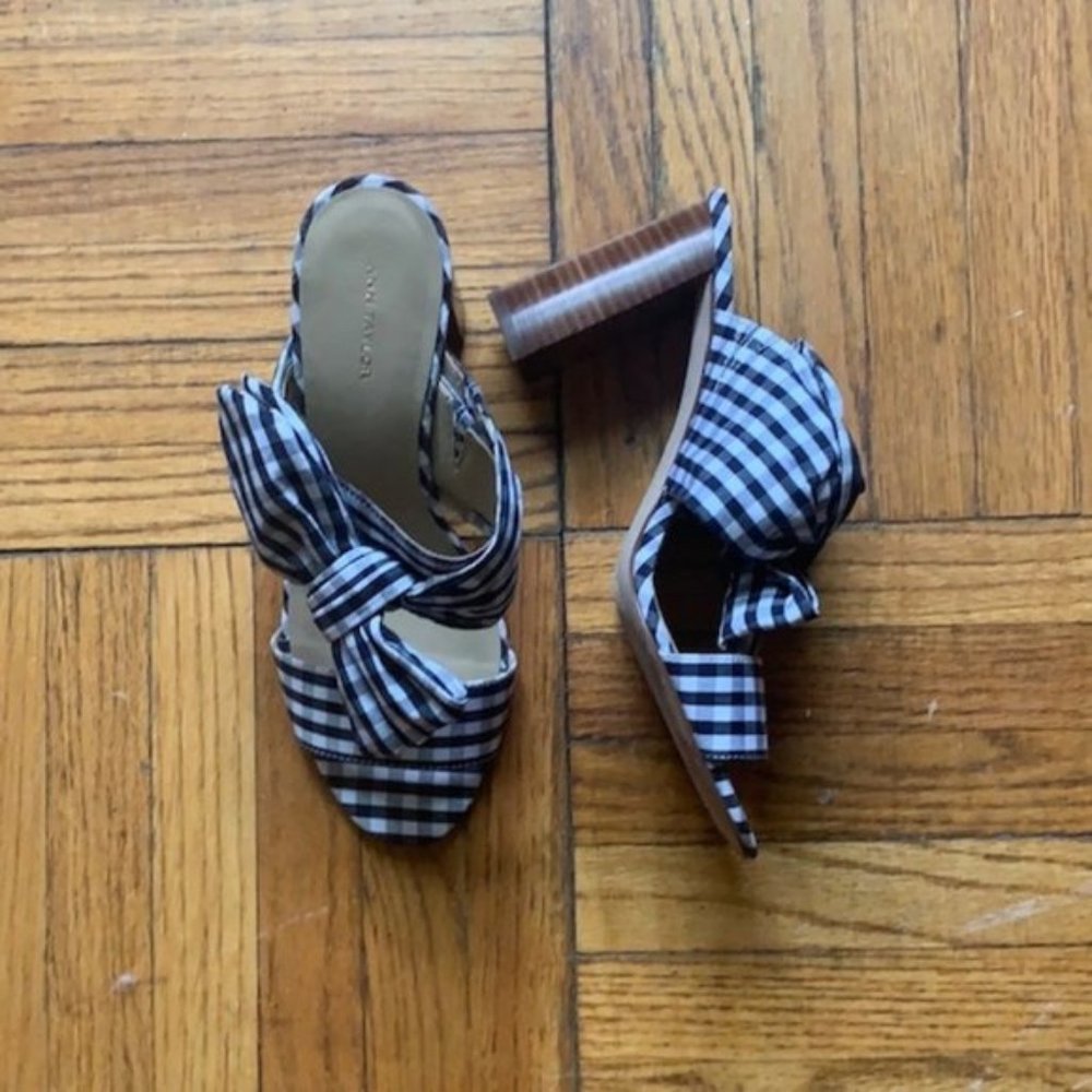 Ann Taylor Gingham Block Heel Sandal